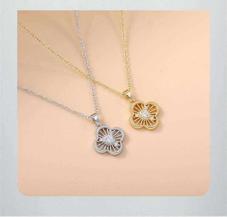 {Set} Four-leaf clover copper alloy earrings and necklace for women 2025 simple, light luxury, elegant, niche design collarbone chain