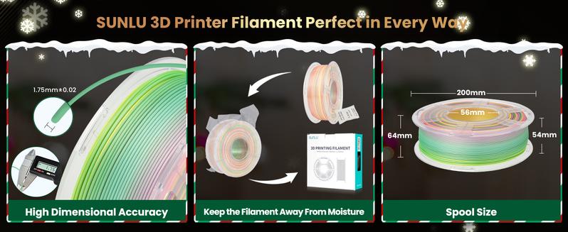 SUNLU Silk Rainbow Filament Silk PLA+ Smooth Color Change Color Change Each 8 Meters Glossy Surface 330 Meters 1kg Silk Rainbow