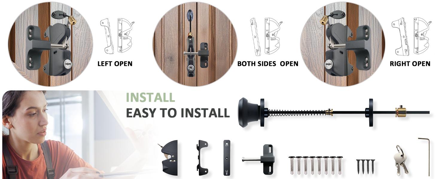 Gate Latch Door Latch with Pull Cable Opened Two-Sided Lockable Door Latch Durable,Versatile & Secure for Metal,Wood,and Vinyl Fence,for Privacy Fence,Outdoor Fence,Barn Door Lock,Wooden Fence(Black)