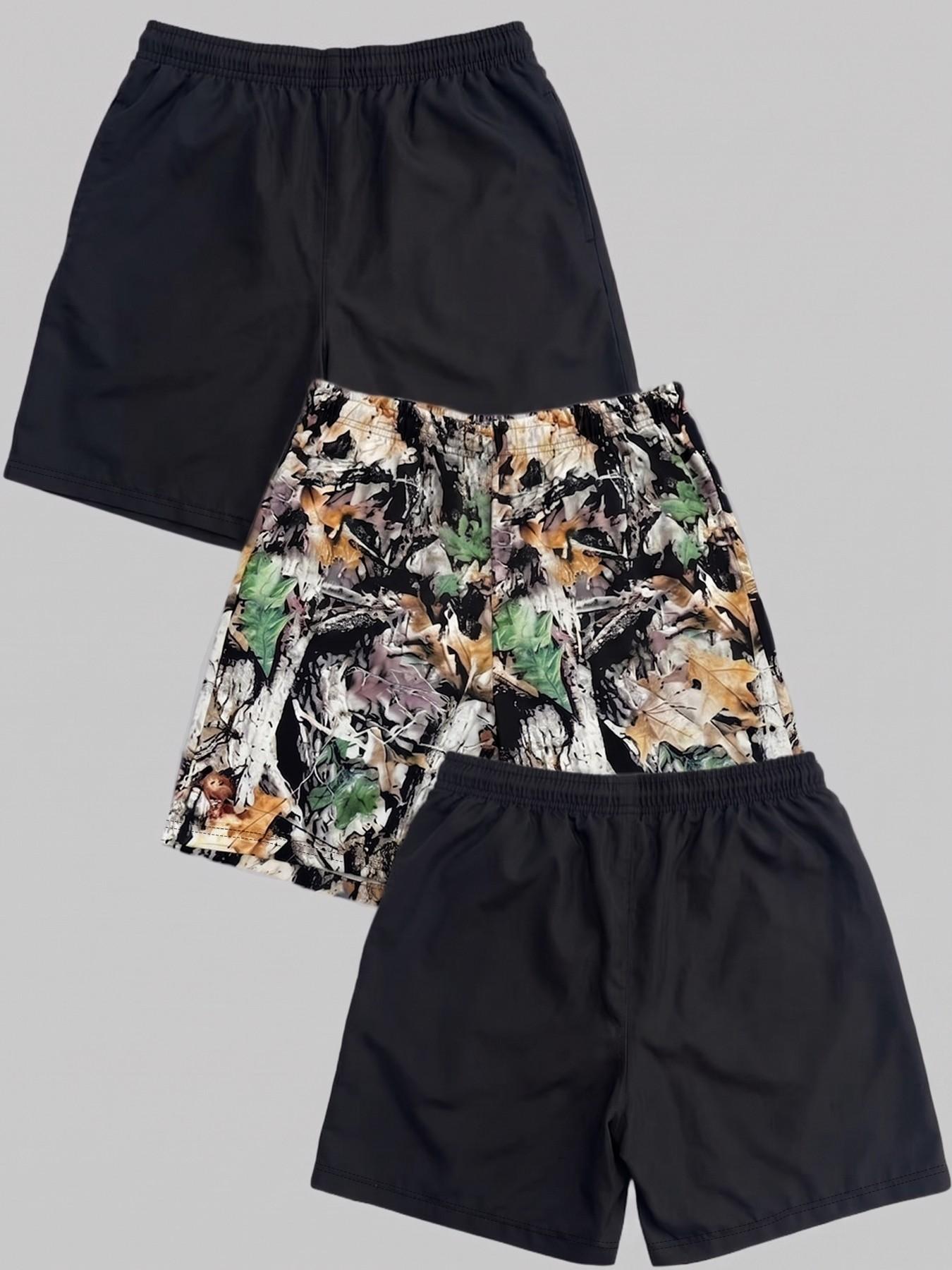 3-Pack Men's Shorts, Graphic Letter Print, Graffiti Style Shorts, Street Style, Trendy Shorts, Casual Athleisure Shorts, Casual, Knee-Length, Drawstring Waist, Comfortable, Spring & Fall, Graphic Athletic Shorts