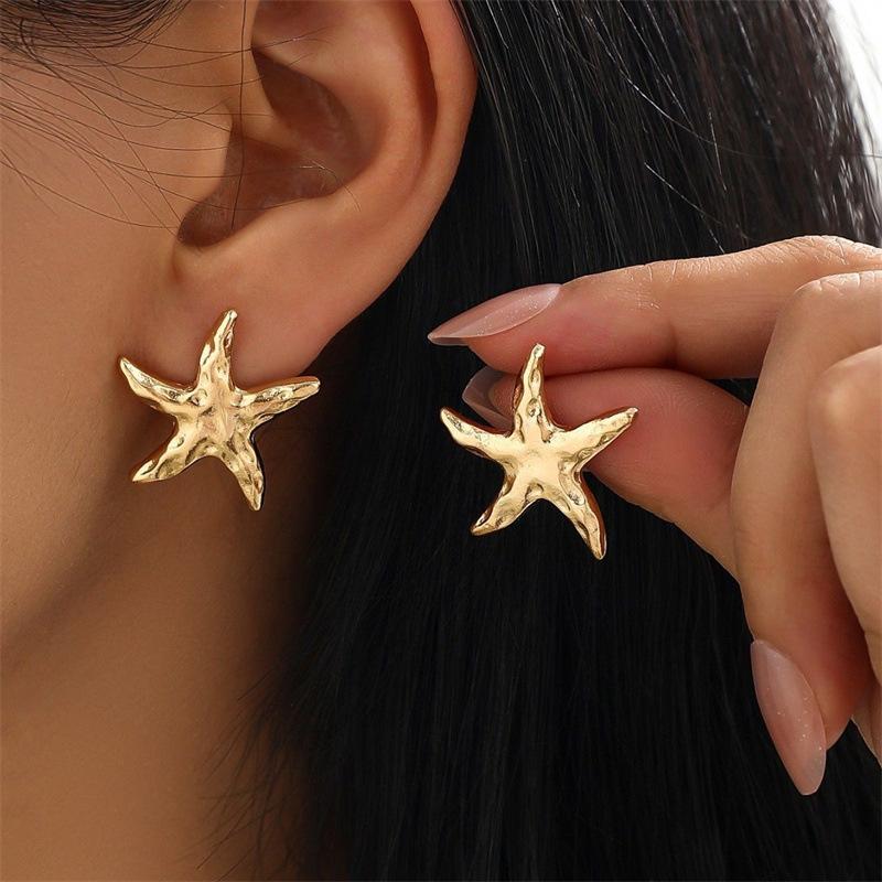 Cool Tone Starfish Statement Earrings |   Fashionable Exaggerated Earrings for Women Matching Heart Charm Bracelets