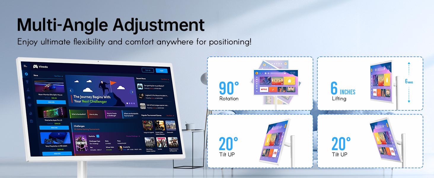 MWE 32" Portable Smart Display with Wheels, 2K TouchScreen, Android ...