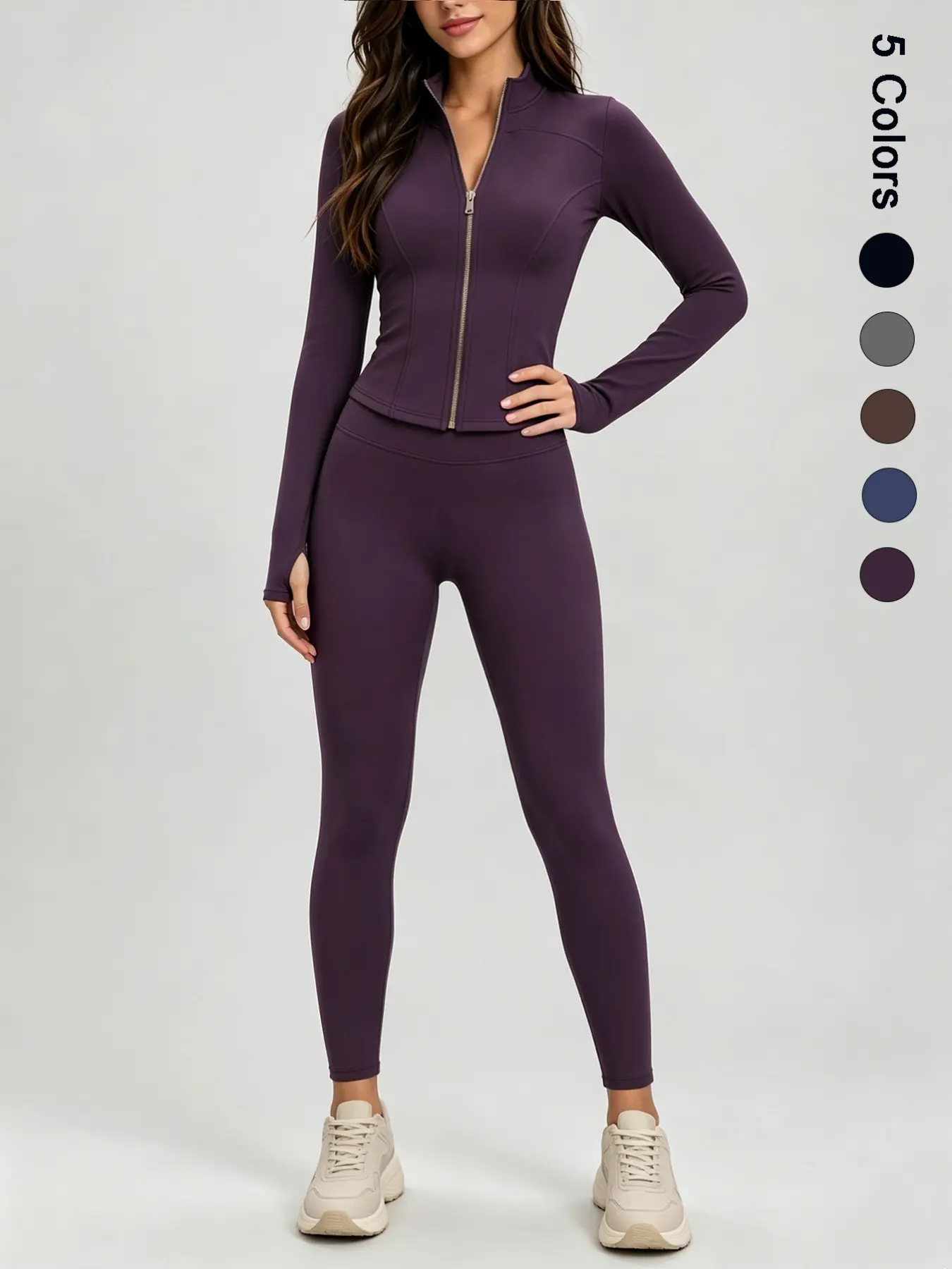 S2753 Women Active Set Trending Autumn New Full Zip Workout Jacket Thumb Hole Butt Lifting Yoga Leggings Daily