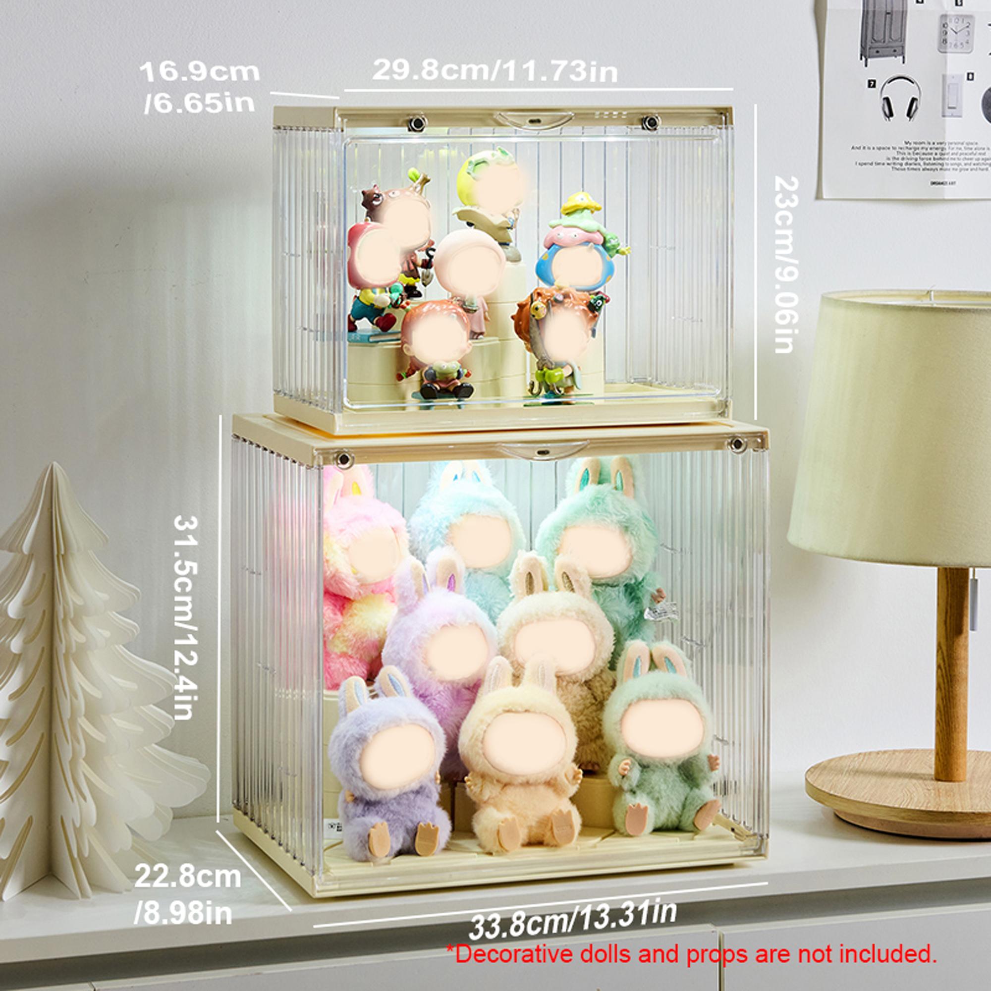 Plush Pendant Figure Display Box, DIY Trendy Doll Showcase, Dustproof Moisture-Proof, Stackable Blocks, Suitable for Labubu/ Skullpand Collectors
