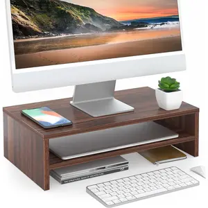 FITUEYES Monitor Stand - 2 Tier Computer Monitor Riser Shelf, Wood Desktop Stand for Laptop Computer Screen, Desk Organization, Office Supplies