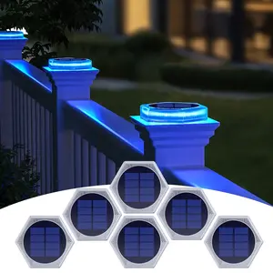 LED Solar Deck Lights, Solar Illuminated, IP68 Waterproof Hexagonal Step Lights, Automatic On/off Stair Lights, Patio Lighting, 16 Hours Runtime, 10 Ton Capacity, Outdoor Garden Pathway, Walkway, Driveway, Party Decor, Blue Light (4/6 Pack)