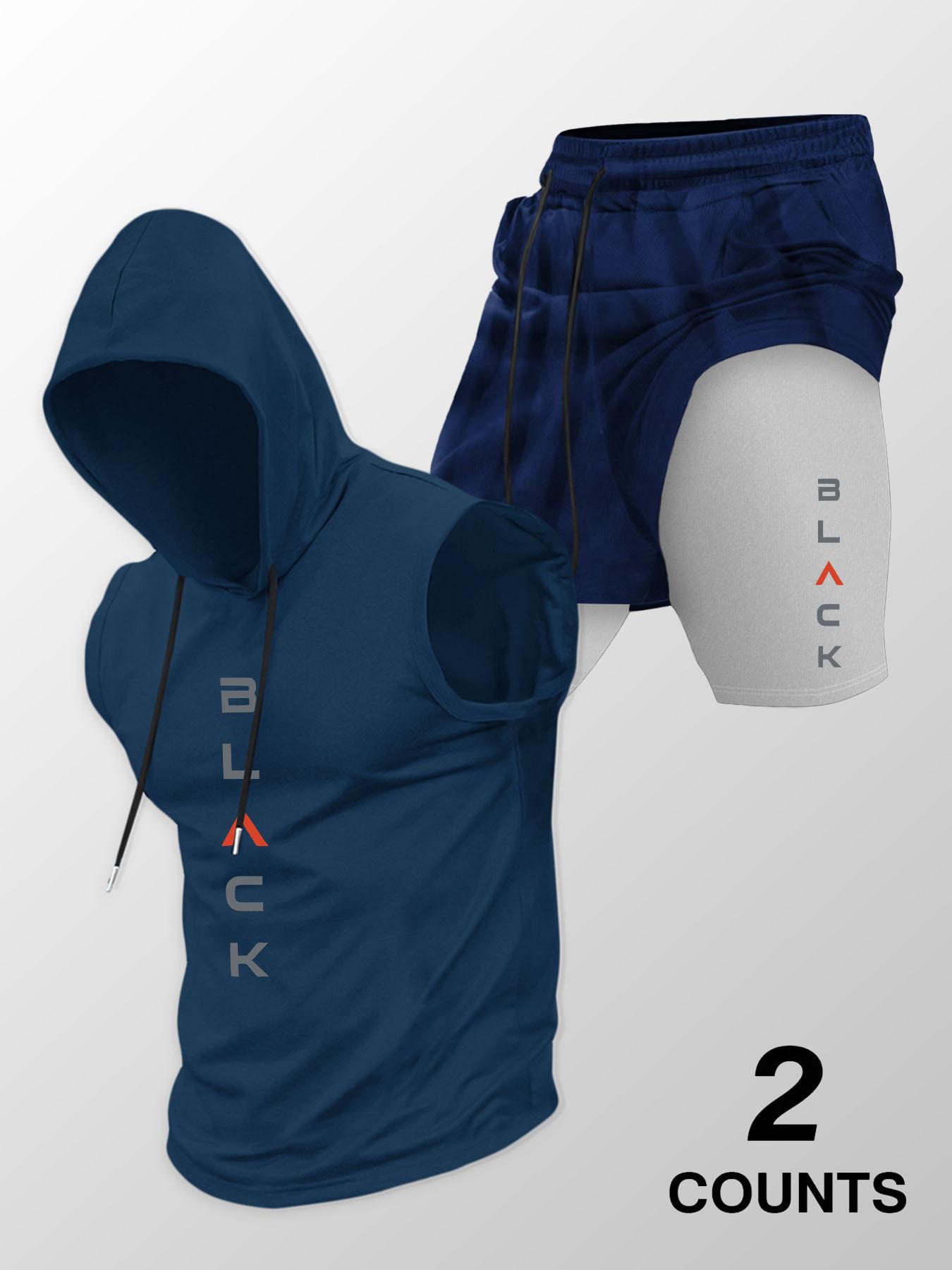 Two-Piece Set Men's Hooded Graphic Tank Top & Shorts Set, Regular Fit Casual Sleeveless Top & Shorts, Men's Clothing Set for Summer