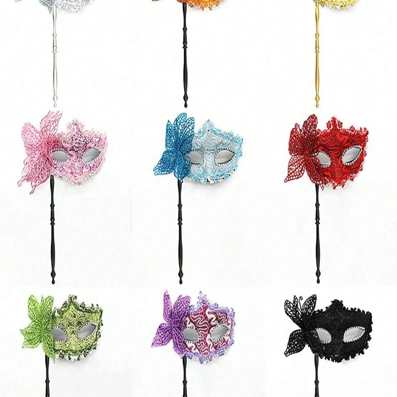 Women's Masquerade Mask Set with Handle, Half Face Floral Party Masks, Fashionable Props for Parties, Festivals, Performances, Valentine's Gift