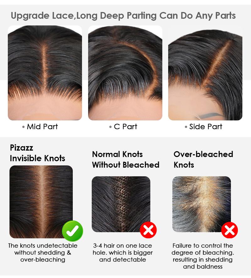 Pizazz Hair 13x6 /13x5 Deep Wave Lace Front Wigs Human Hair Deep Part Curly Lace Front Wigs Human Hair Pre Plucked HD Transparent Lace Frontal Wig Pre Plucked with Baby Hair