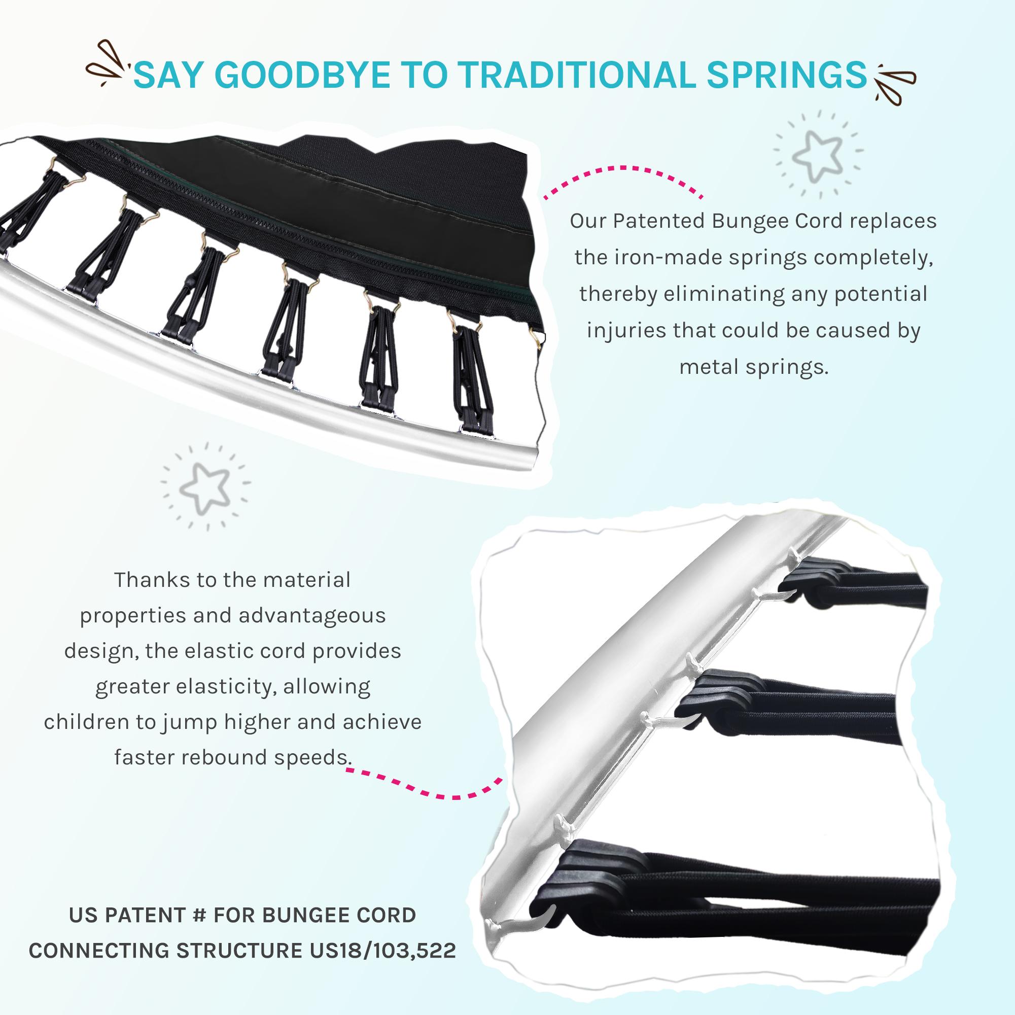 6FT/8FT/10FT/12FT/14FT Springless Trampoline for Kids & Adults – Outdoor Bungee Cords Design, Anti-Rust Frame, No-Gap Zipper, 330 lbs Weight Capacity