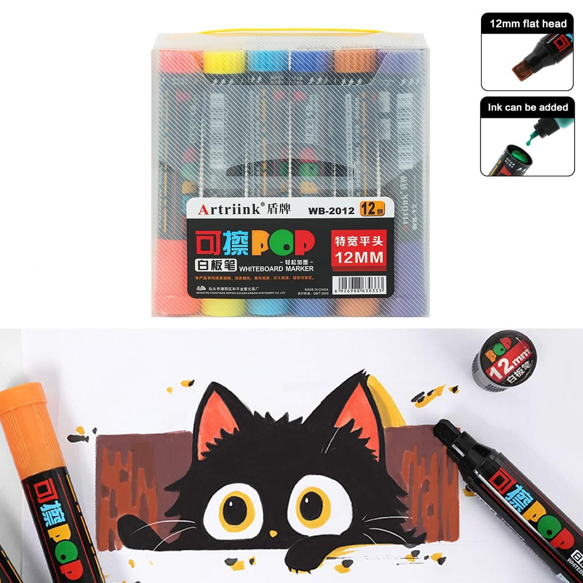 12 Colors Liquid Chalk Markers, Bold Color Dry Erase Pens, Vibrant, Erasable, Non-Toxic, Whiteboard, Chalkboard, Glass, Car Window Markers