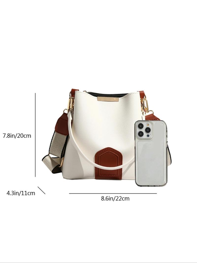 Women's Elegant PU Leather Bucket Bag, Fashionable Vintage Classic Texture Shoulder Bag with Wide Strap, Casual Versatile Crossbody Bag for Work, Commuting, Dating, Shopping and Daily Use