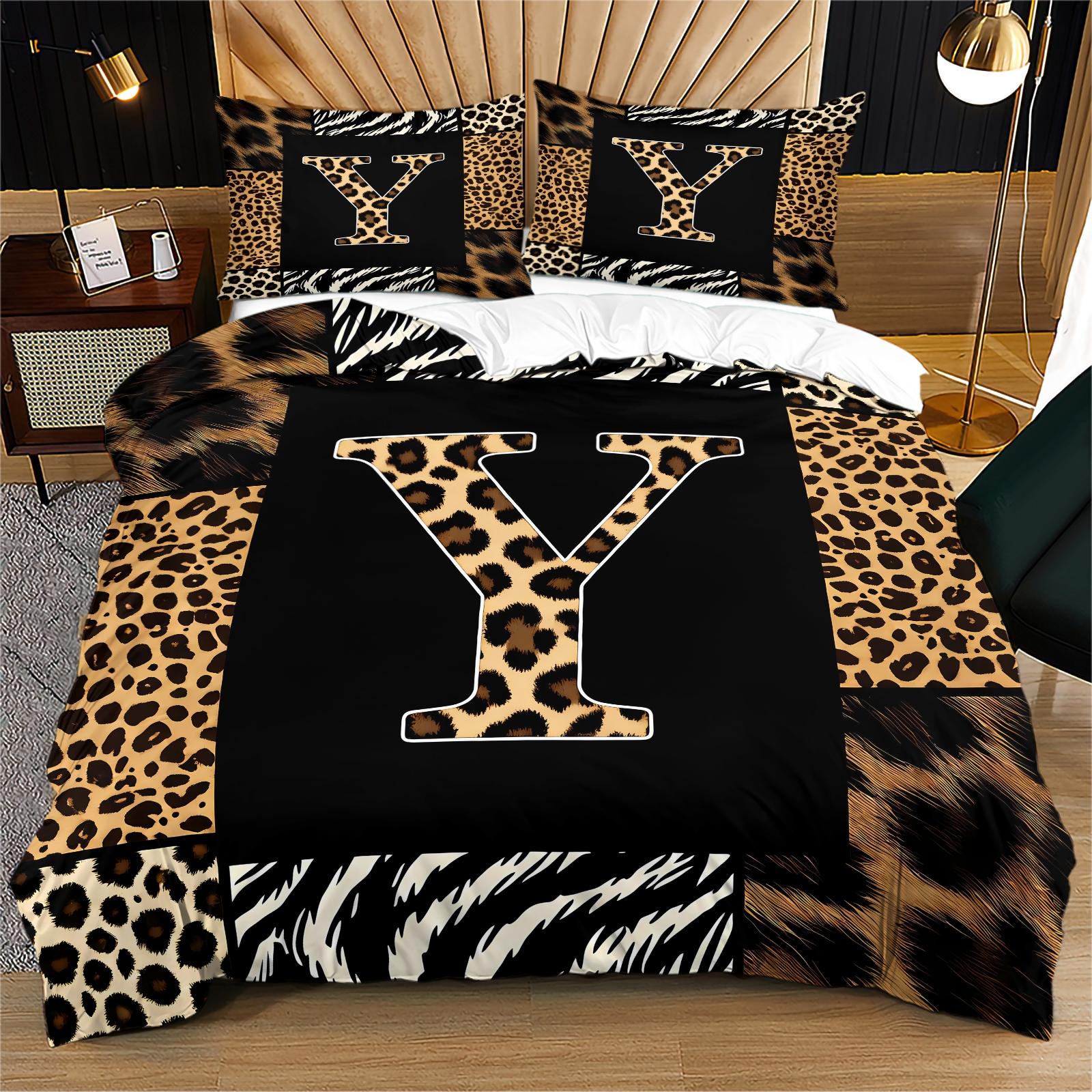 2/3 Pcs Boho Animal Print Letter Duvet Cover Set, Personalized Home Decor for Bedroom, Hotel & Dorm, Zipper Closure & Easy to Remove, Ideal for Housewarming, Christmas & Birthday Gifts, No Filling Included