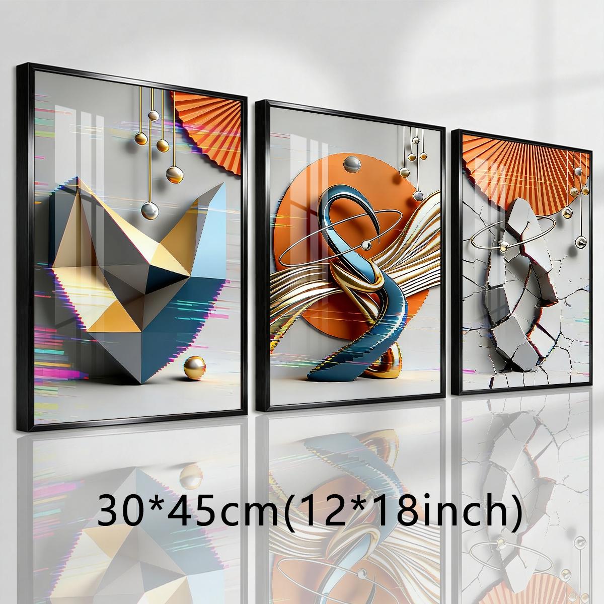 3 Counts Aluminum Alloy Framed Painting, Modern Geometric Abstract Art Pictures, Home Decoration For Living Room, Bedroom, Office, Restaurant, Hallway Wall Decor, Odorless Print Artwork, Luxury Perfect Gift For Friends And Family