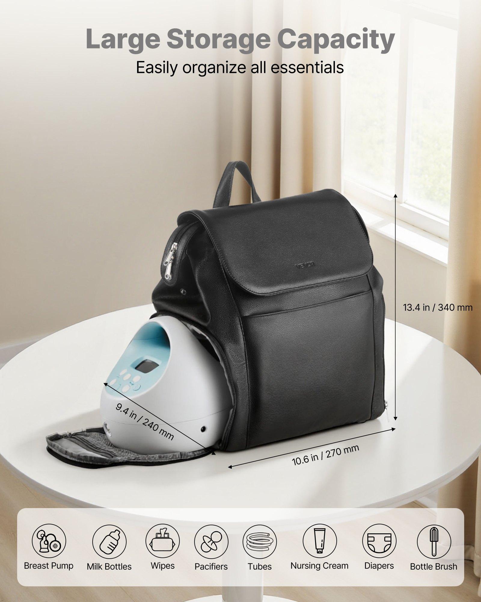 fathersdaygift  VEVOR Breast Pump Backpack, Breast Feeding Bag with Ice Pack, Fits for S1/S2, Pumping Accessories Breastmilk Storage, Portable Pump Carrying Case for Work, Travel and Family Use, Black