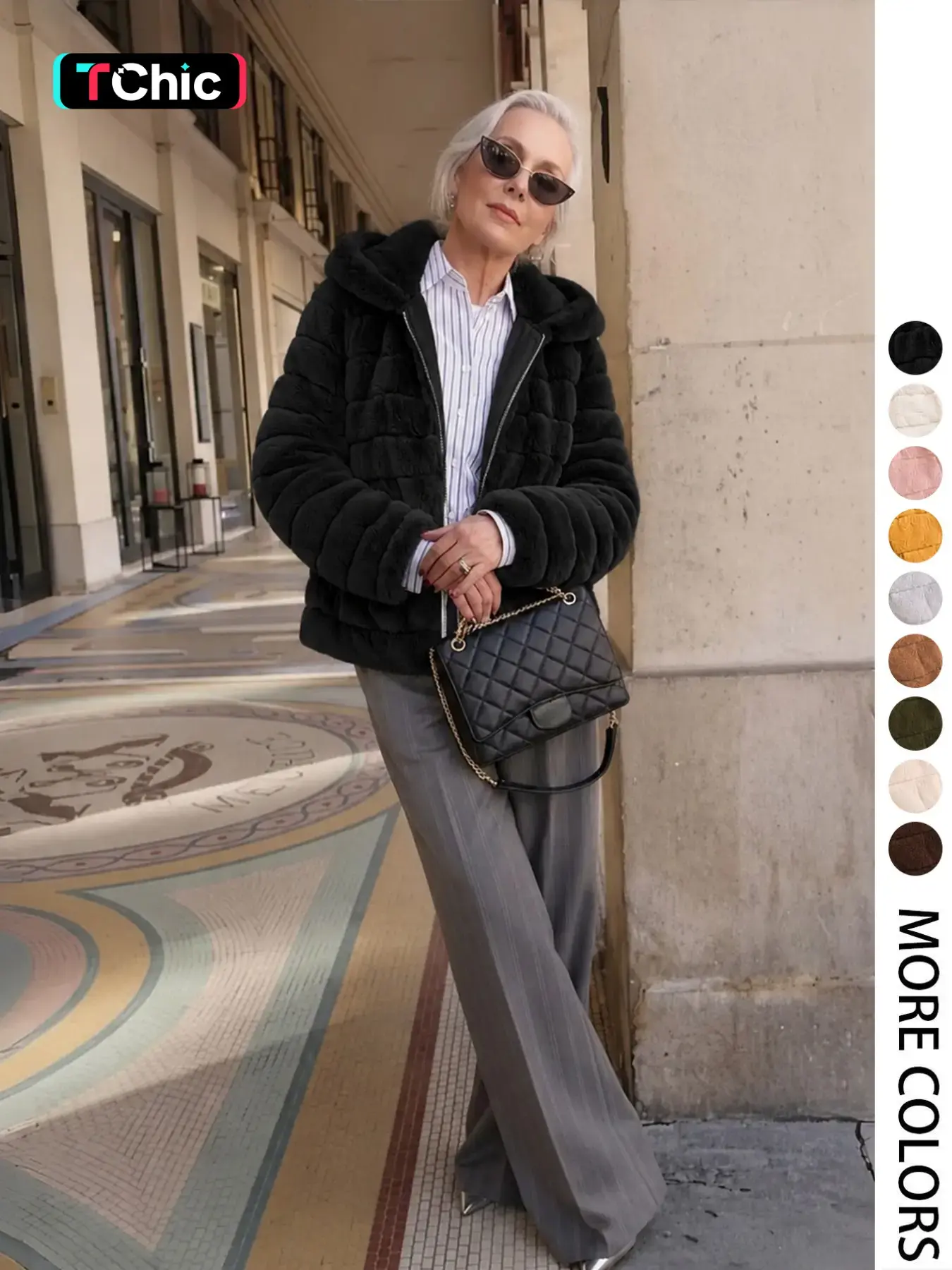 Women's Faux Fur Coat, Casual Chic Fall & Winter Woven Long Sleeve Jacket, Thick Fabric Hooded Drawstring Pocket Design, Daily Wear Outerwear, Everyday