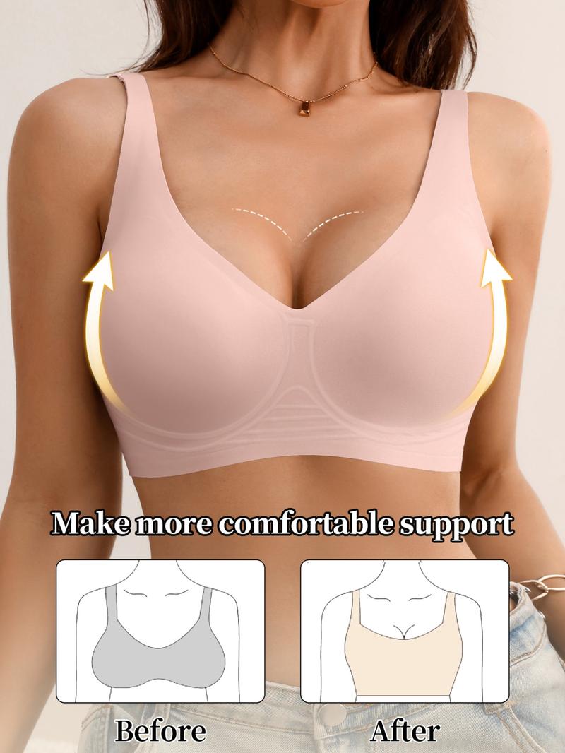 Women's Wireless Jelly Bra with Adjustable Wide Straps, Medium Support, Plain Pattern, Fitted Design, All Seasons Wear