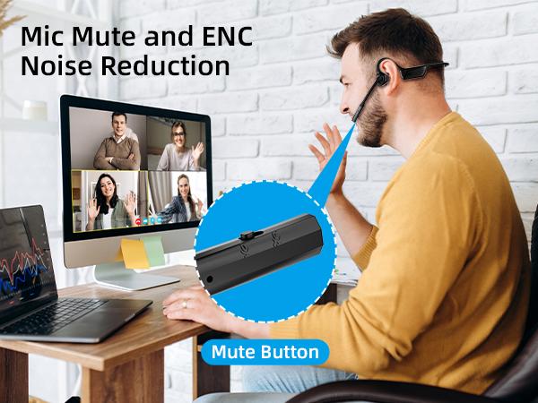 2B2C LK02 Bluetooth Air Conduction Headset with Mic,Open Ear Wireless Headphones with Bluetooth 5.1/Mute Function/aptX-HD/LL,for Online Meeting/Online Teaching/Office Home Business/Driving