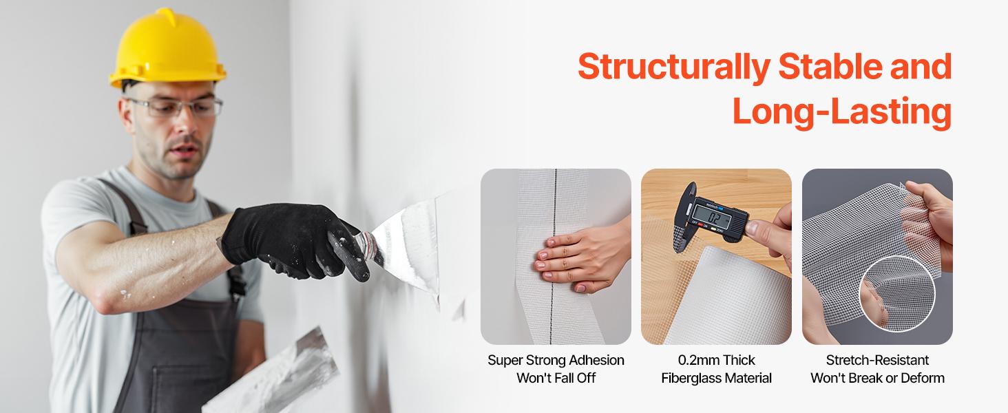 VEVOR Drywall Mesh Tape, 5.91 inch Wx 98.43 ft L Self-Adhesive Fiberglass Drywall Joint Tape, 12 Rolls Dry Wall Patch for Easy Sheetrock Ceiling Crack Repair, to Achieve Smooth Even Wall Surface