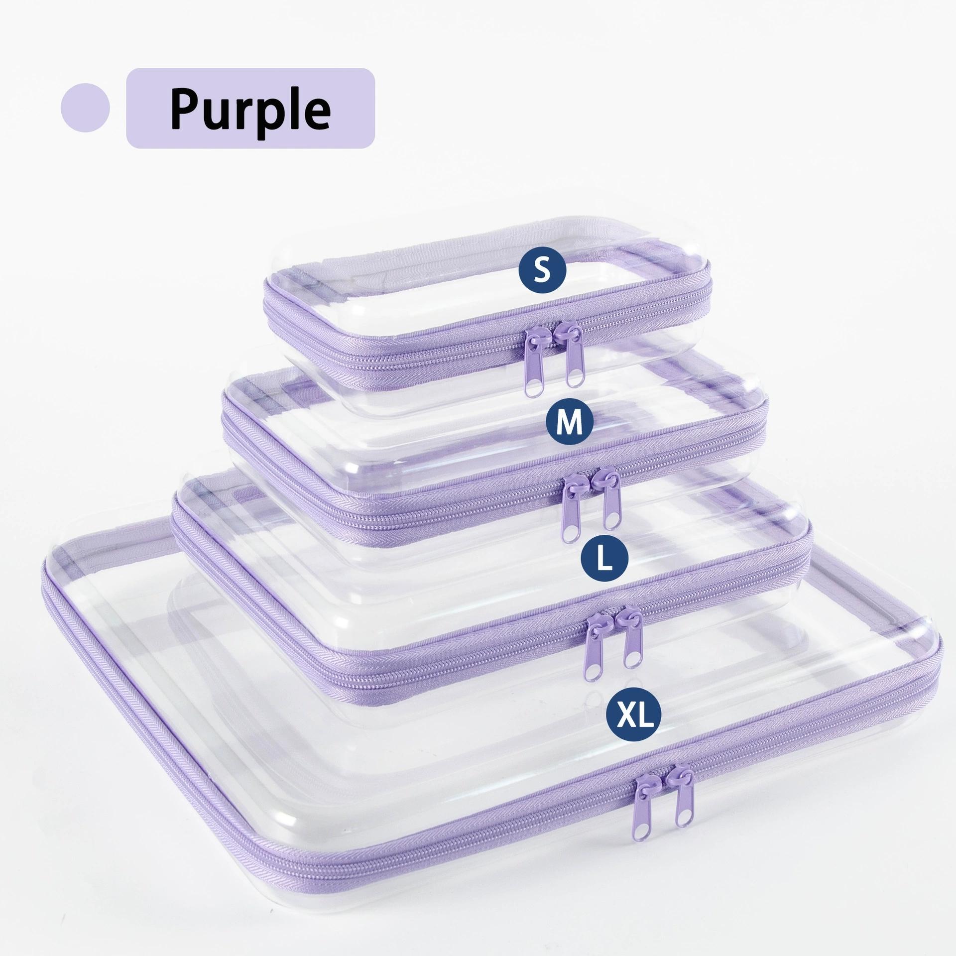 Transparent Plastic Zipper Box, Dual Zipper Hard Bag, Portable Travel Organizer, Cosmetics, Toys, Snacks, 1L+1m+1s, Pet Material