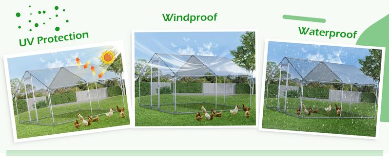 Large Metal Chicken Coop with Run, 20x10x6.4 ft Walk-in Chicken Runs for Yard with Cover,Spire Roof Hen House with Security Lock for Outdoor,Fram