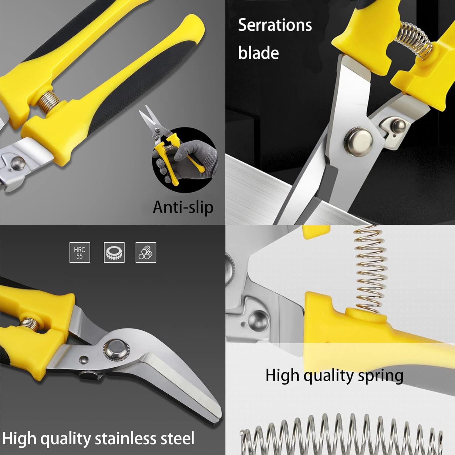 Aviation Tin Snips Heavy Duty Metal Cutter, Straight Shears with Stainless Steel Blade & Comfort Grips, Multifunction Cutting of Branches, Cable Wires, Thin Iron, Cardboard(Right Hand), 8 Inch