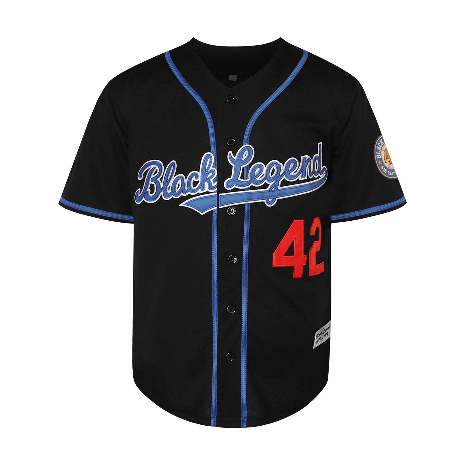 Dabuliu Men's Black Legend Retro Baseball Jersey Embroidered Patches Sewn Hipster Hip Hop Shirts