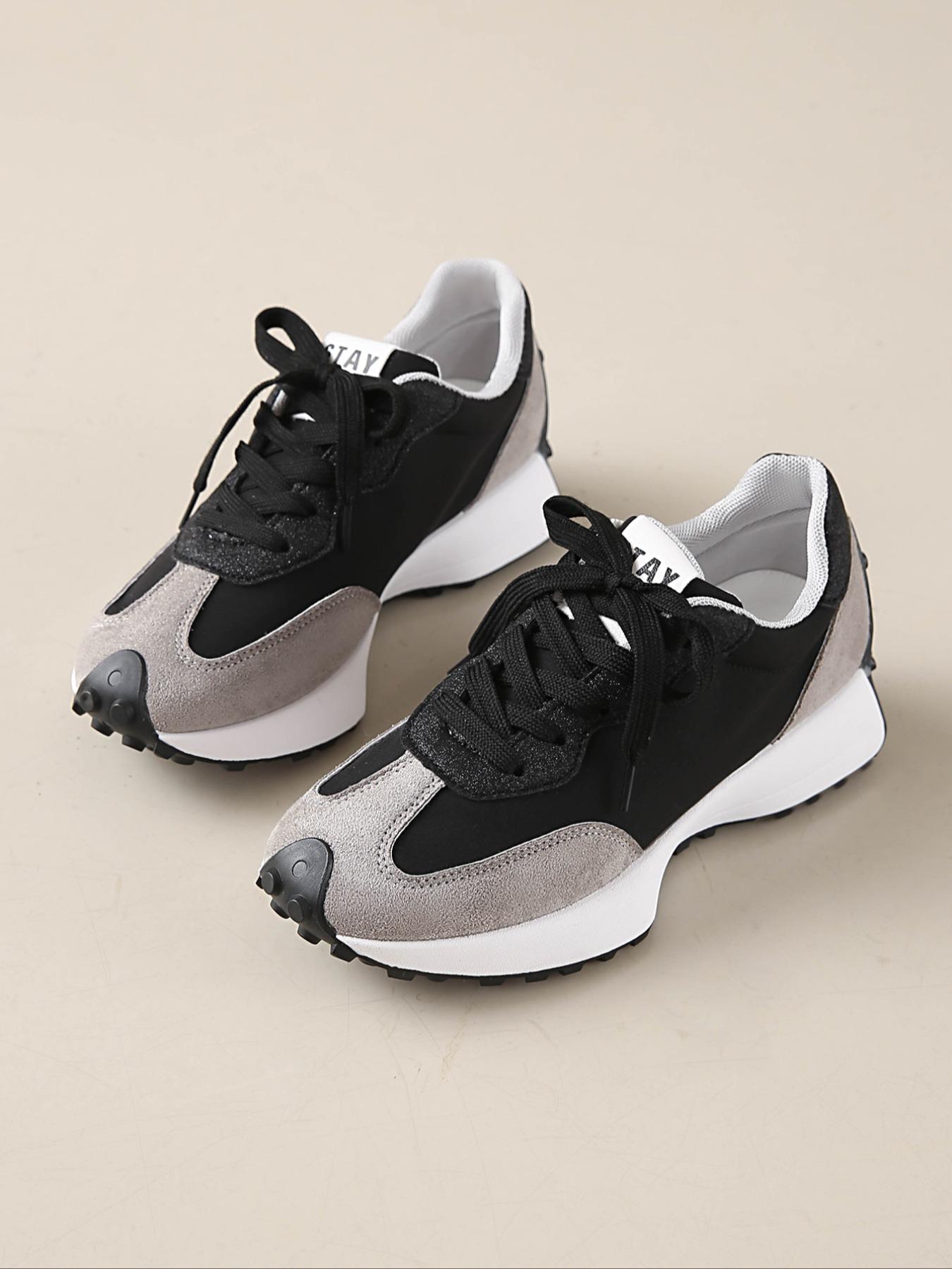 Women's Casual Retro Sport Shoes, Colorblock Design, Student Low Top Flats, Perfect Gift for Her, Round Toe PU Leather Sneakers, Trendy Fashion Sneaker1123