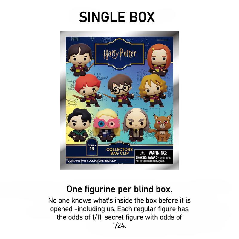 L-WB Officially Licensed Harry Potter 3D Blind Bag Clip Mystery Keychain Figure Includes Harry Ron Hermione Tom Luna Ginny Neville Argus Mrs Norris Headless Nick Random One Collectible Backpack Bag Charm