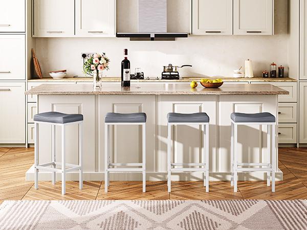 HOOBRO Bar Stools, Set of 2 Bar Chairs, Counter Height Stools, Saddle Stools with Curved Surface, Kitchen Stools, 24.8 Inches, 2.4" Thick Upholstery, for Kitchen, Dining Room, White and Gray#springtok#SpringSale #BigSpringSale