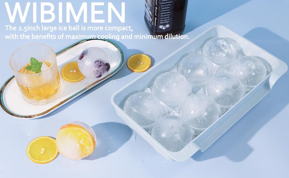 WIBIMEN 2.5" Ice Ball Molds | 8 Balls, 2-Pack | Easy Release with Ice Box & Tongs | Ideal for Whiskey & Bourbon Containers Plastic Home Bar Accessories Blue