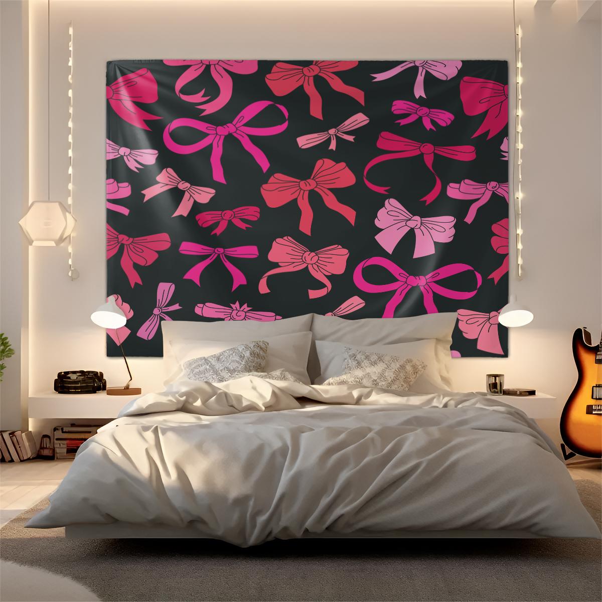 1Pcs Coquette Pink Bow Printed Tapestry, Sweet Y2K Aesthetic Wall Hanging, Soft Durable Fabric with Vivid Digital Print, Versatile Tapestries for Bedroom, Dorm, Living Room & Vanity Area, Ideal Cute Room Decor