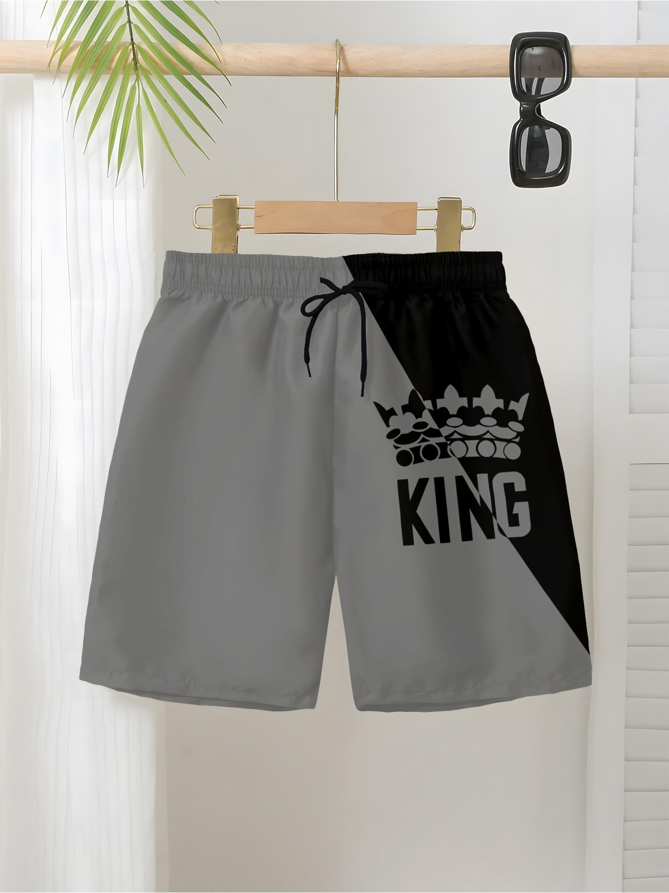 Summer Beach Vacation Kids' Knee-Length Drawstring Shorts, Colorblock All over Print, Casual Fitted Elastic Waist