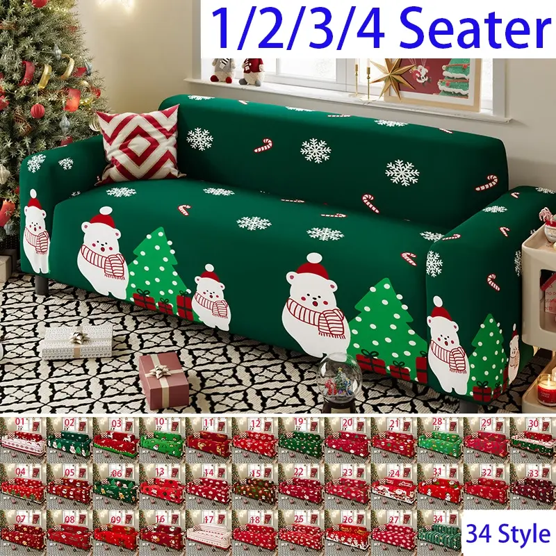 Digital Print Christmas Sofa Cover, Full Coverage Cat Scratch Proof, Dustproof Living Room Decor, Festive Holiday Gift