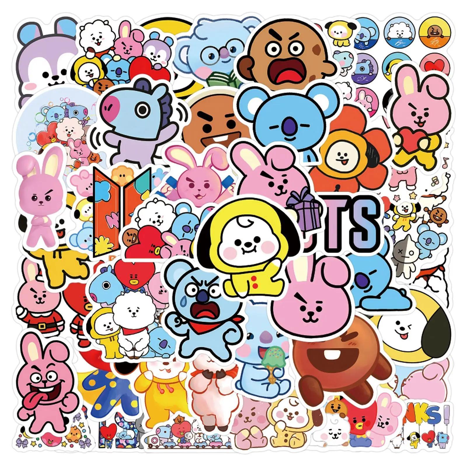 New BT21 koya RJ Shooky Mang Chimmy Cooky 55 Stickers High Color Value Cartoon Printed Phone Case Desktop Waterproof Decoration