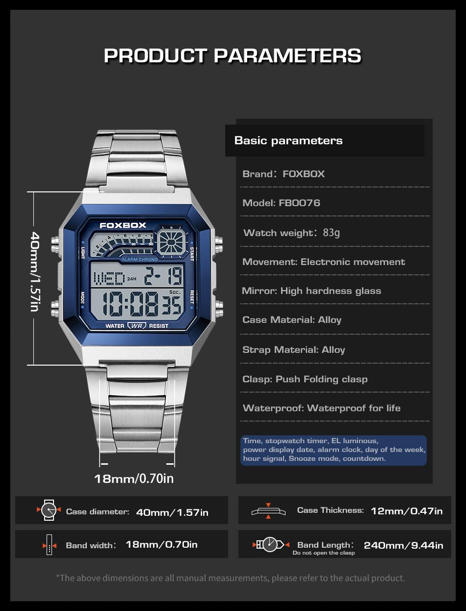 FOXBOX Men's Digital Fashion Watch - Alloy Case and Strap, Water-Resistant Design, Backlight, Time/Date/Weekday Display for Students and Adults FOXBOX Men's Digital Fashion Watch - Alloy Case and Strap, Water-Resistant Design, Backlight, Time/Date/Weekday Display for Students and Adults