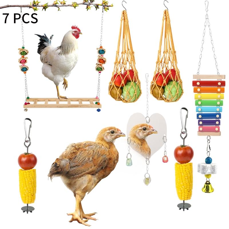 Random Color Chicken Swing & Feeder Net, Chicken Swing & Feeder Net Wood Bird Grinding Teeth Toy, Farm Animal & Poultry Supplies