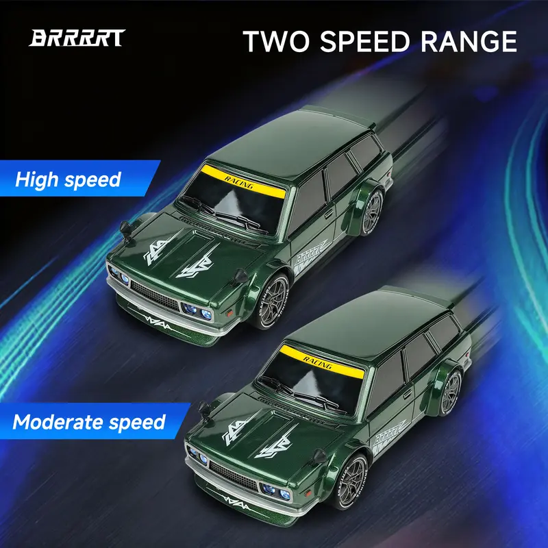 Product Introduction of BRRRRT High-speed drift racer with wireless remote control and four-wheel drive power. Features high-brightness LED headlights and a shock-resistant PVC elastic body. This passion-fueled racing car never fears the dark—the perfect gift for boys and girls. 2