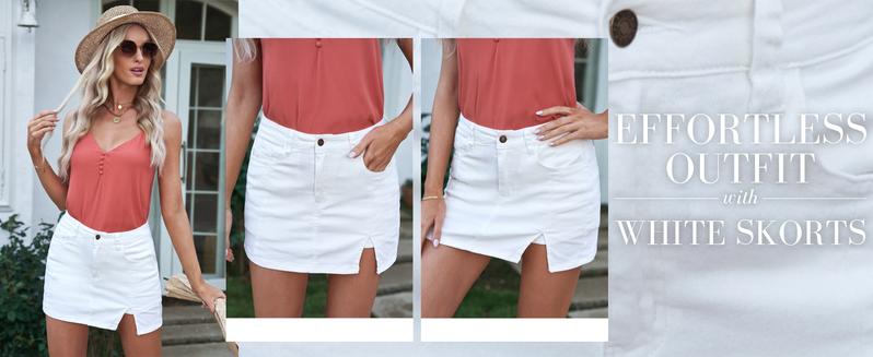 luvamia Skorts Skirts for Women Denim Mini Casual Oversize Skirt Side Slit with High Waisted Jean Shorts Stretchy Palda Minimalist jean shorts jorts Bottom Soft Black Womenswear