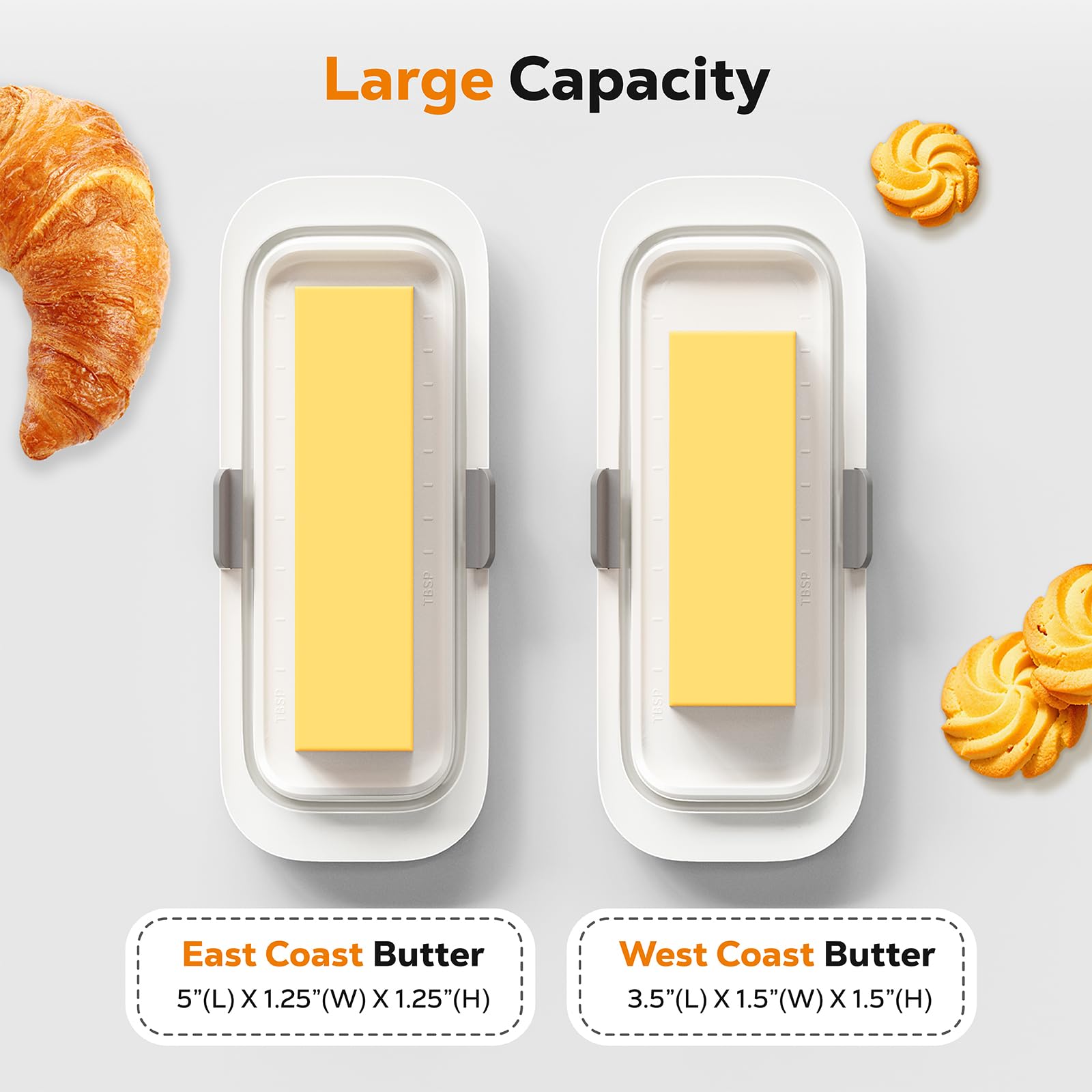 Butter Dish with Lid for Countertop and Refrigerator Door Shelf, Airtight Keeper Container, BPA-free, Microwave/Dishwasher Safe