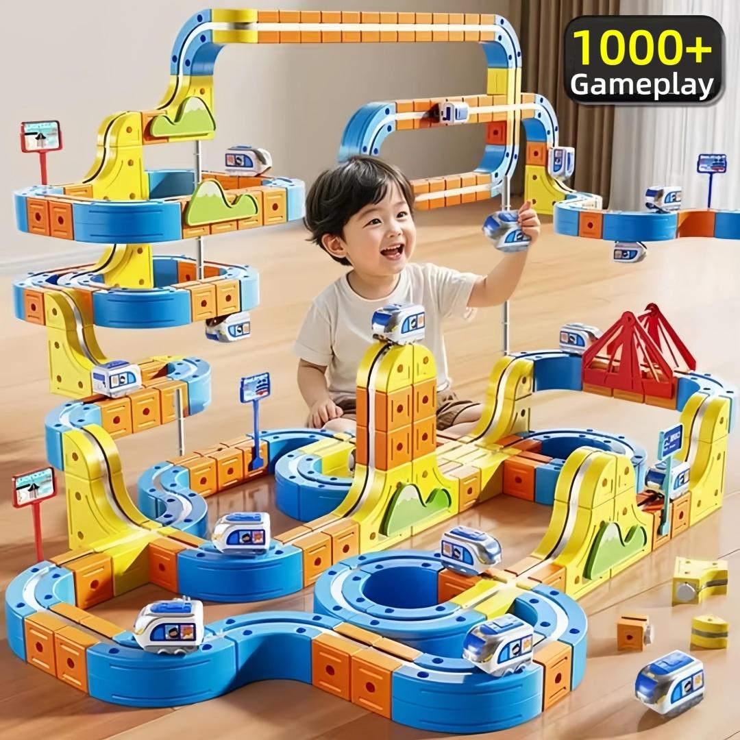 Electric Train Set, Interlocking Track System, Electric Ring Railway, 3-5 Year Old Building Tracks, Anti-Roll Design, Stem Education Gift