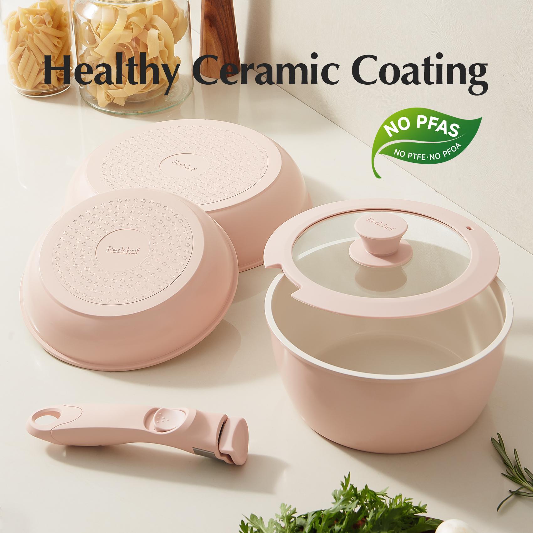 【New Year Sale】Redchef Removable Handle Pots And Pans Non Stick, Ceramic Cookware Set, RV Cookware Set, Non Toxic Pots And Pans Set No PFAS & PTFE & PFOA, Detachable Pots And Pans, Dishwasher & Oven Safe