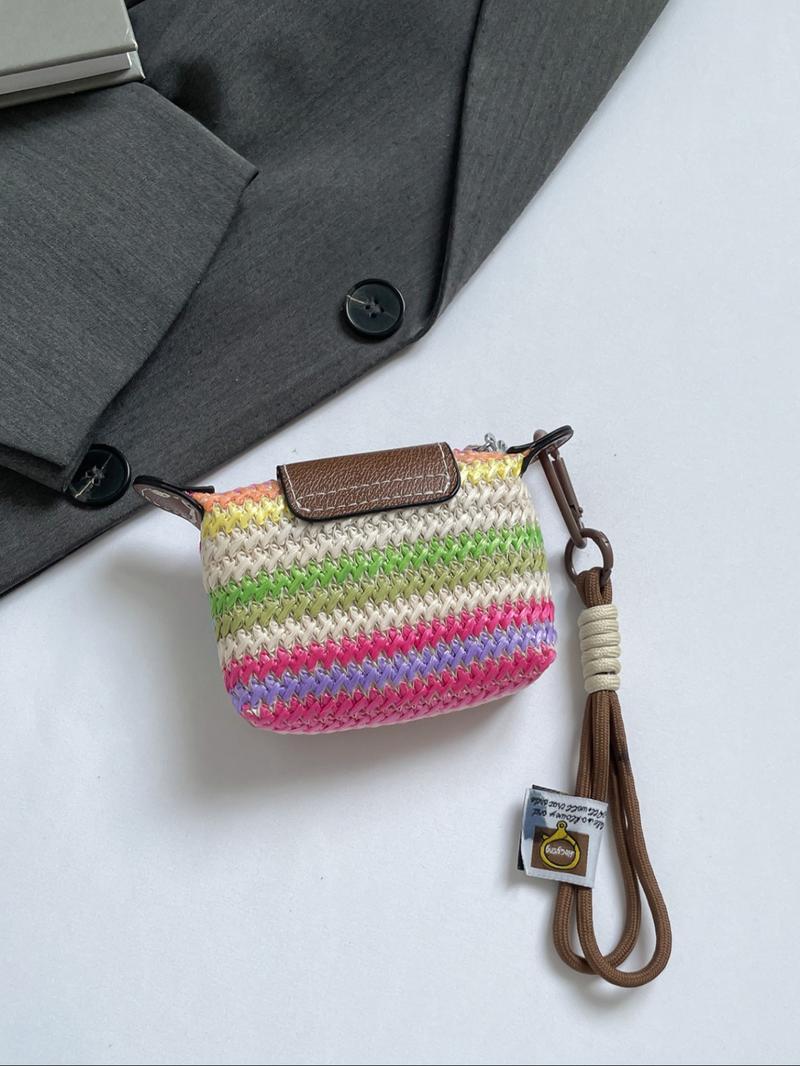 Women's Mini Casual Trendy Wallet with Detachable Nylon Wristband, Colorful Braided Design, Zipper Closure, Decorative Bag, Christmas Gift for Young Girls