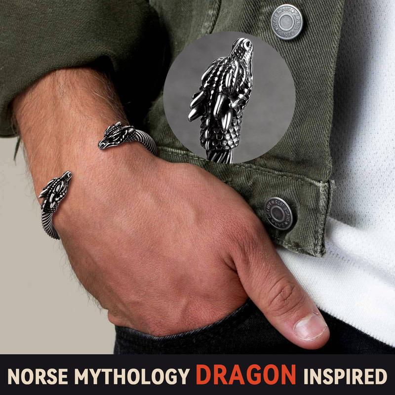 FaithHeart Dragon Head Cuff Bangle For Unisex Stainless Steel Bracelet Viking Style