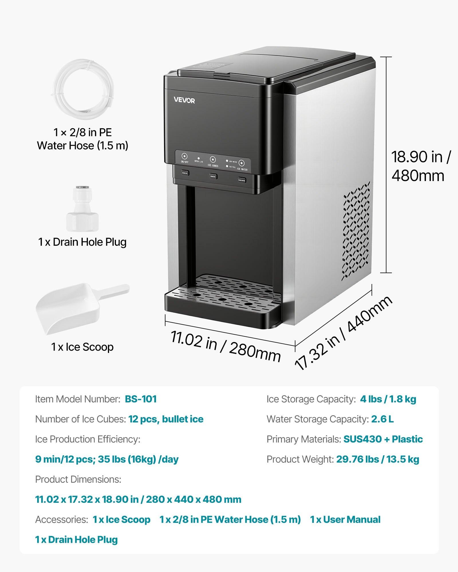 VEVOR Water Dispenser with Ice Maker, 3-in-1 Countertop Water Dispenser, 35 LBS/24H, 12 Cubes/7 Min Fast Ice Making with 4 LBS Storage, Bullet/Crushed Ices Cold-Water, for Home, Kitchen, Party VEVOR Water Dispenser with Ice Maker, 3-in-1 Countertop Water Dispenser, 35 LBS/24H, 12 Cubes/7 Min Fast Ice Making with 4 LBS Storage, Bullet/Crushed Ices Cold-Water, for Home, Kitchen, Party