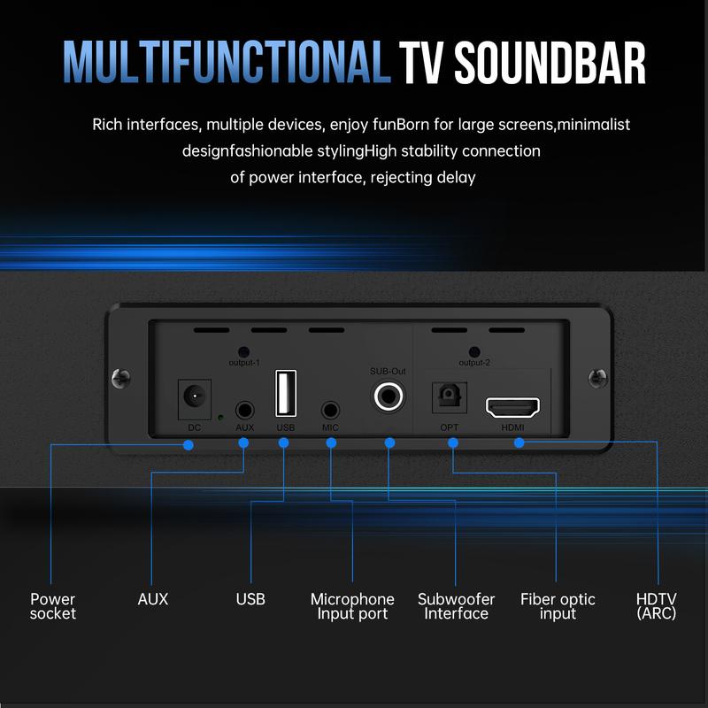 Bluetooth Soundbar With Subwoofer, 2.1 Heavy Bass Surround Sound System, TV Speaker, Home Theater Stereo, Bluetooth 5.0, AUX/USB/Optical/HD(ARC) Connection Audio Smartphone