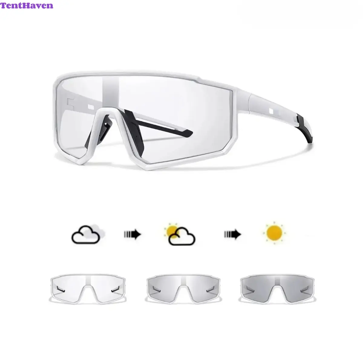Unisex Photochromic Flat-Top Wrap Sunglasses - All Seasons Auto-Change Lenses, Sleek Wrap Frame, UV-Protective Windproof Sports Goggles for Cycling, Hiking, Outdoor Activities