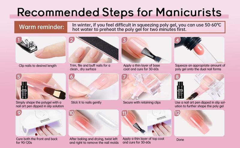 Jewhiteny Poly Nail Gel Extension Kit 15ML with UV Light for DIY Home Manicure Long Lasting & Easy to Use Nail Art Tools