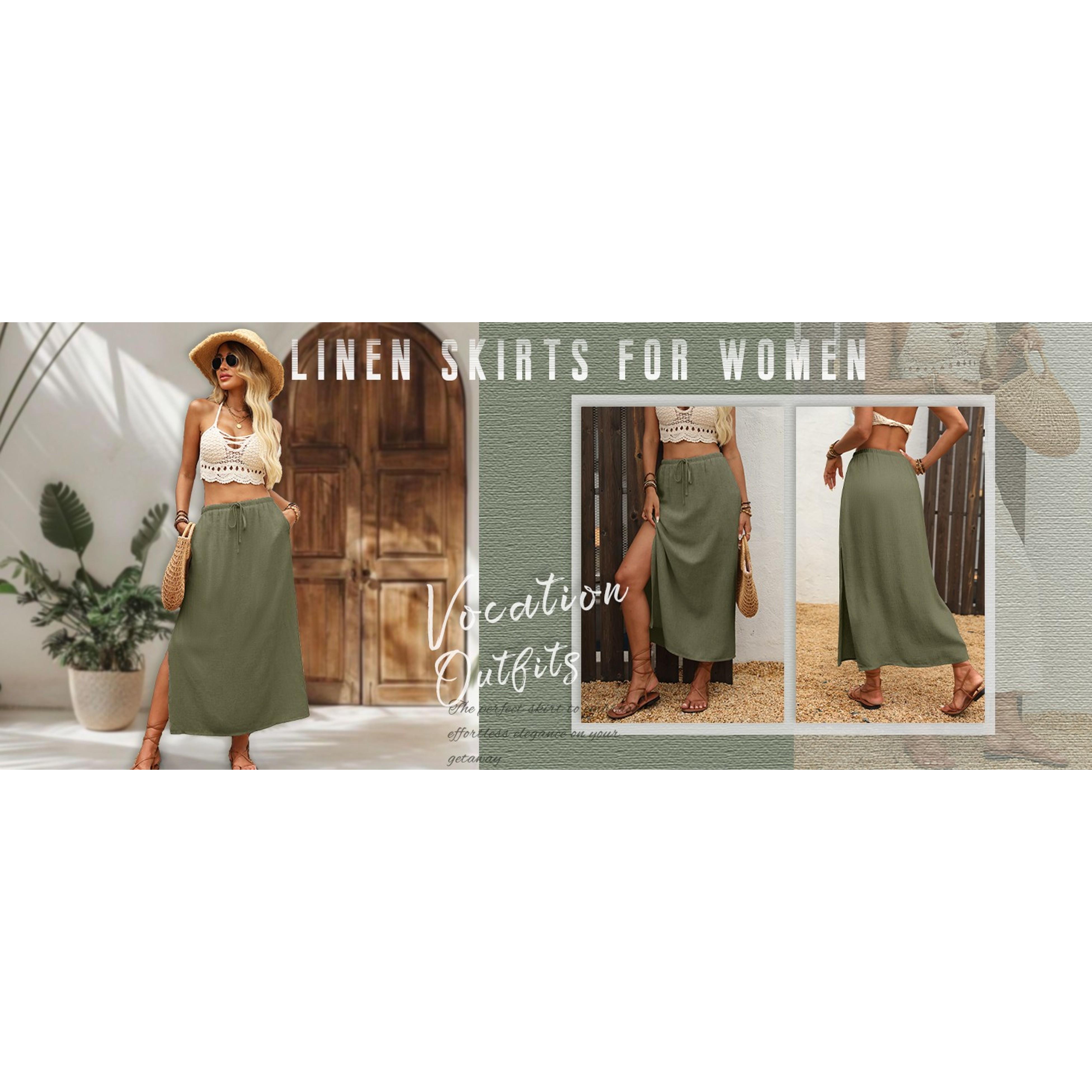 Linen Straight Maxi Skirt with Side Slit - Elastic Waist Drawstring Long Flowy Ankle-Length Skirt with Pockets(Gift) Linen Straight Maxi Skirt with Side Slit - Elastic Waist Drawstring Long Flowy Ankle-Length Skirt with Pockets(Gift)
