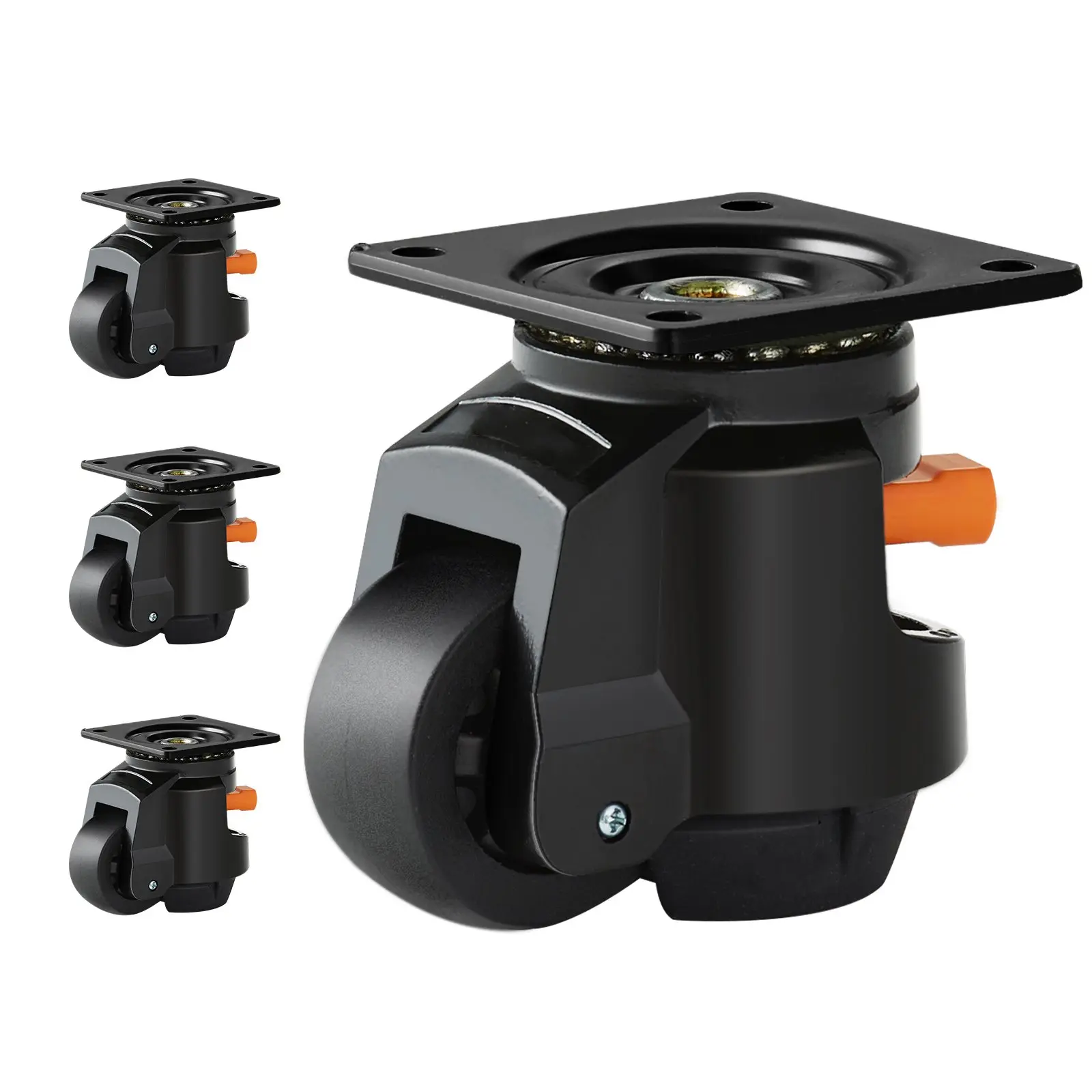VEVOR Heavy Duty Adjustable Leveling Casters (Set of 4), 2200lb Total Load Capacity, 2.5in Nylon Wheels, 360-Degree Swivel, Height Adjust with Twist Handle, for Workbenches, Machines